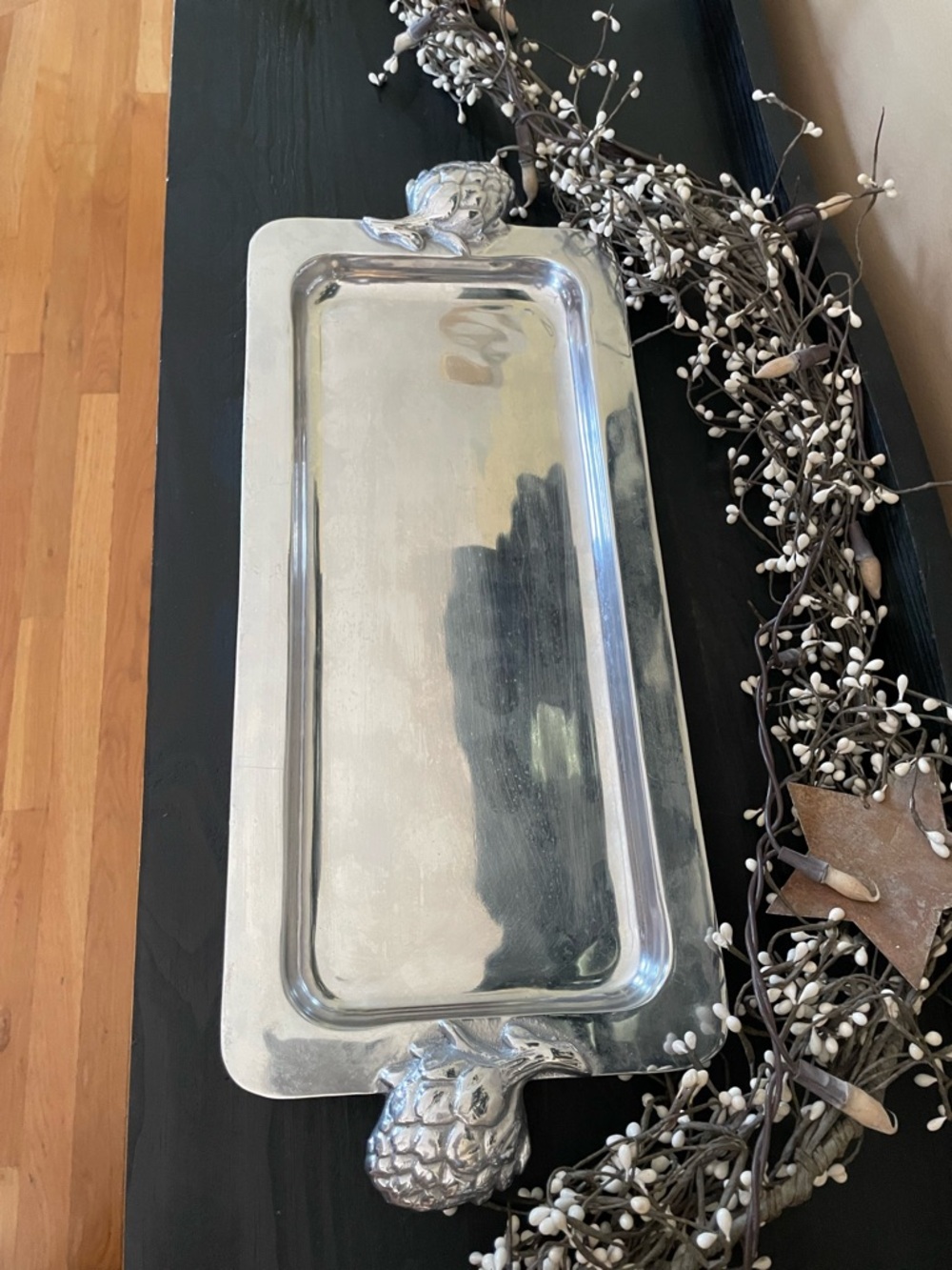 Mariposa Brillante Serving Tray with Detailed Pine Cone Handles - 20” x 8”